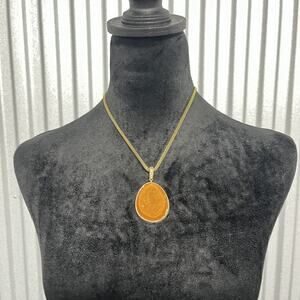 Wendy Williams Necklace Orange Gold Tone Pendant Adjustable Chain Womens Jewelry